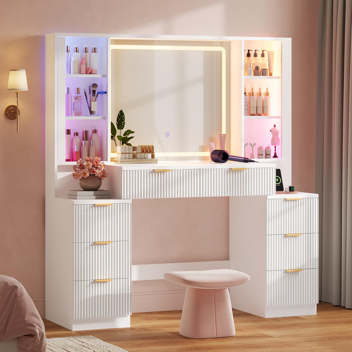 Fluted LED Vanity Desk
