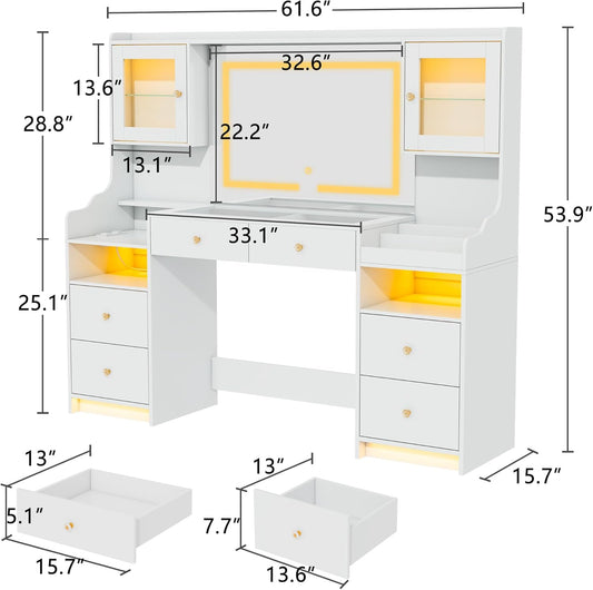 62" Large LED Vanity Desk