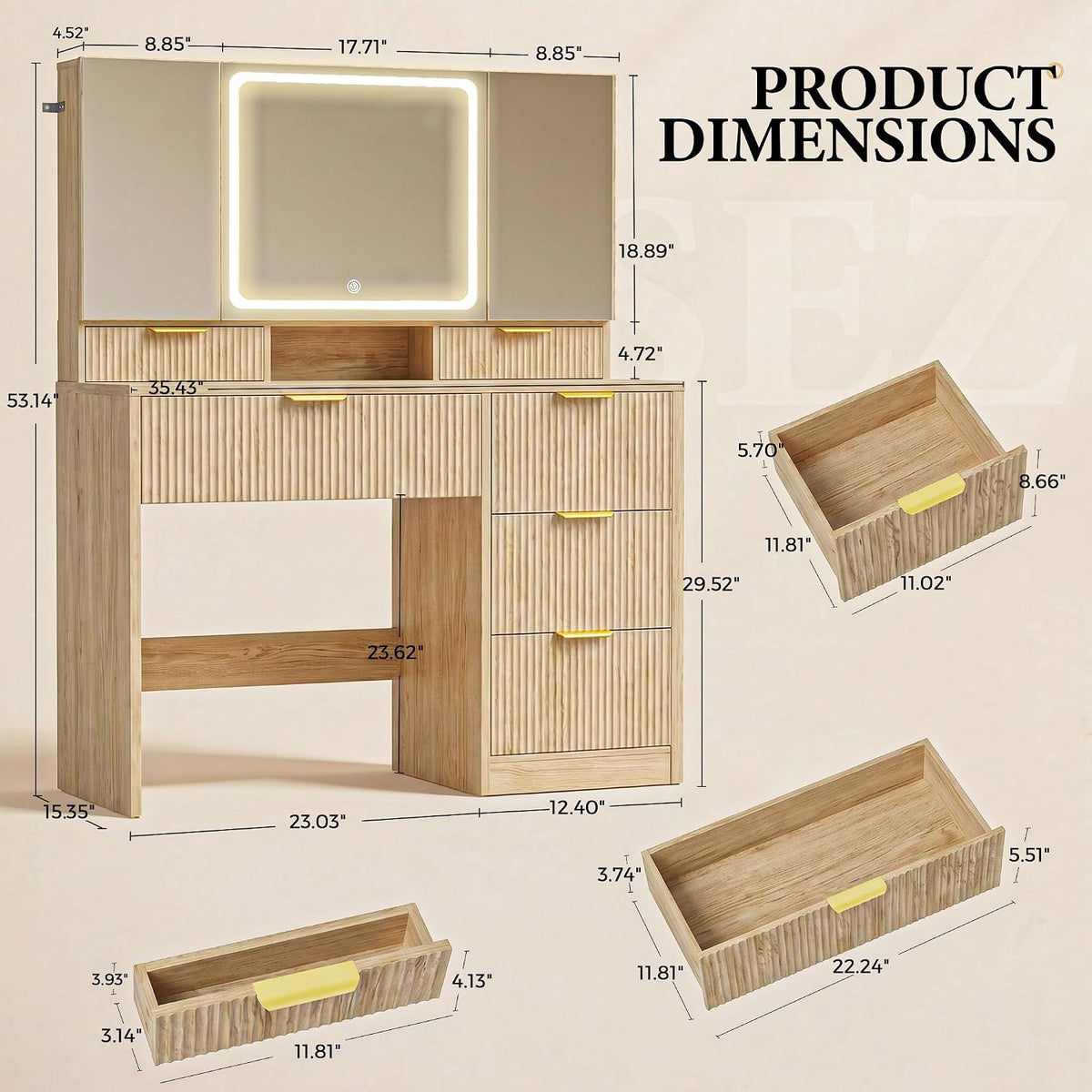 3-Way Mirror Vanity Desk