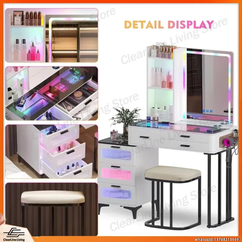 NORTHPEAK RGB LED Makeup Vanity Desk with Mirror