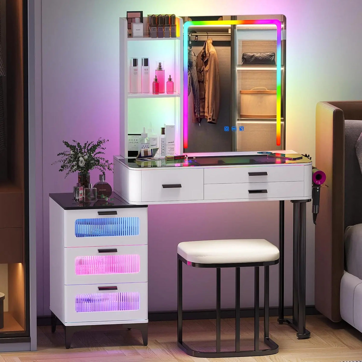 NORTHPEAK RGB LED Makeup Vanity Desk with Mirror