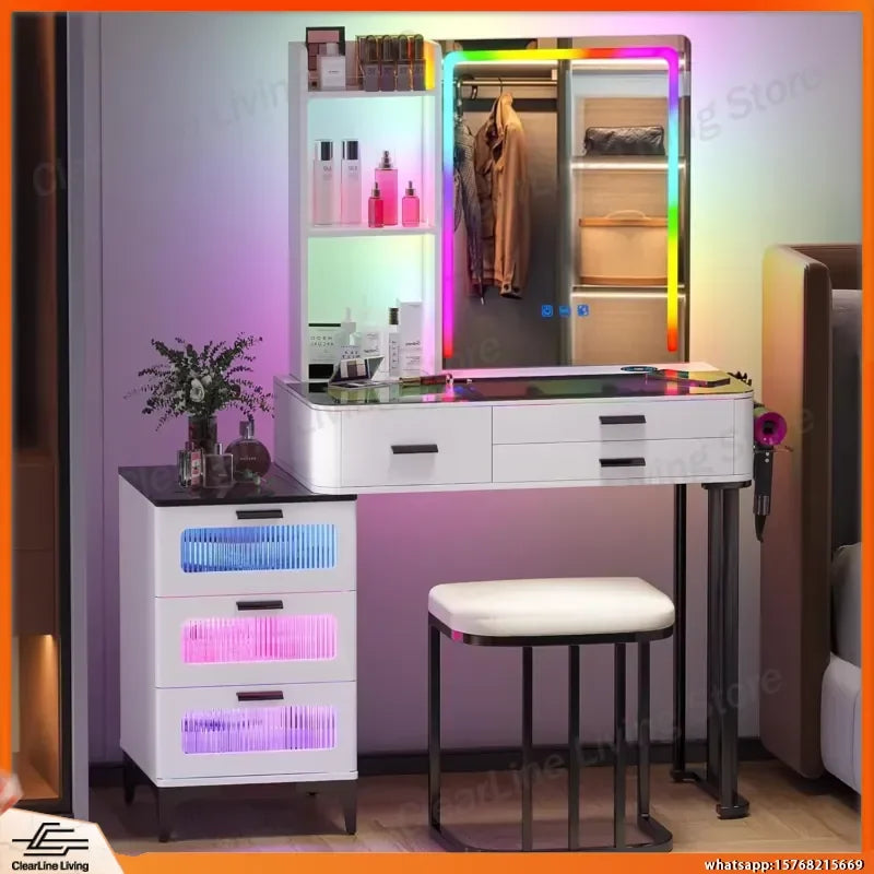 NORTHPEAK RGB LED Makeup Vanity Desk with Mirror