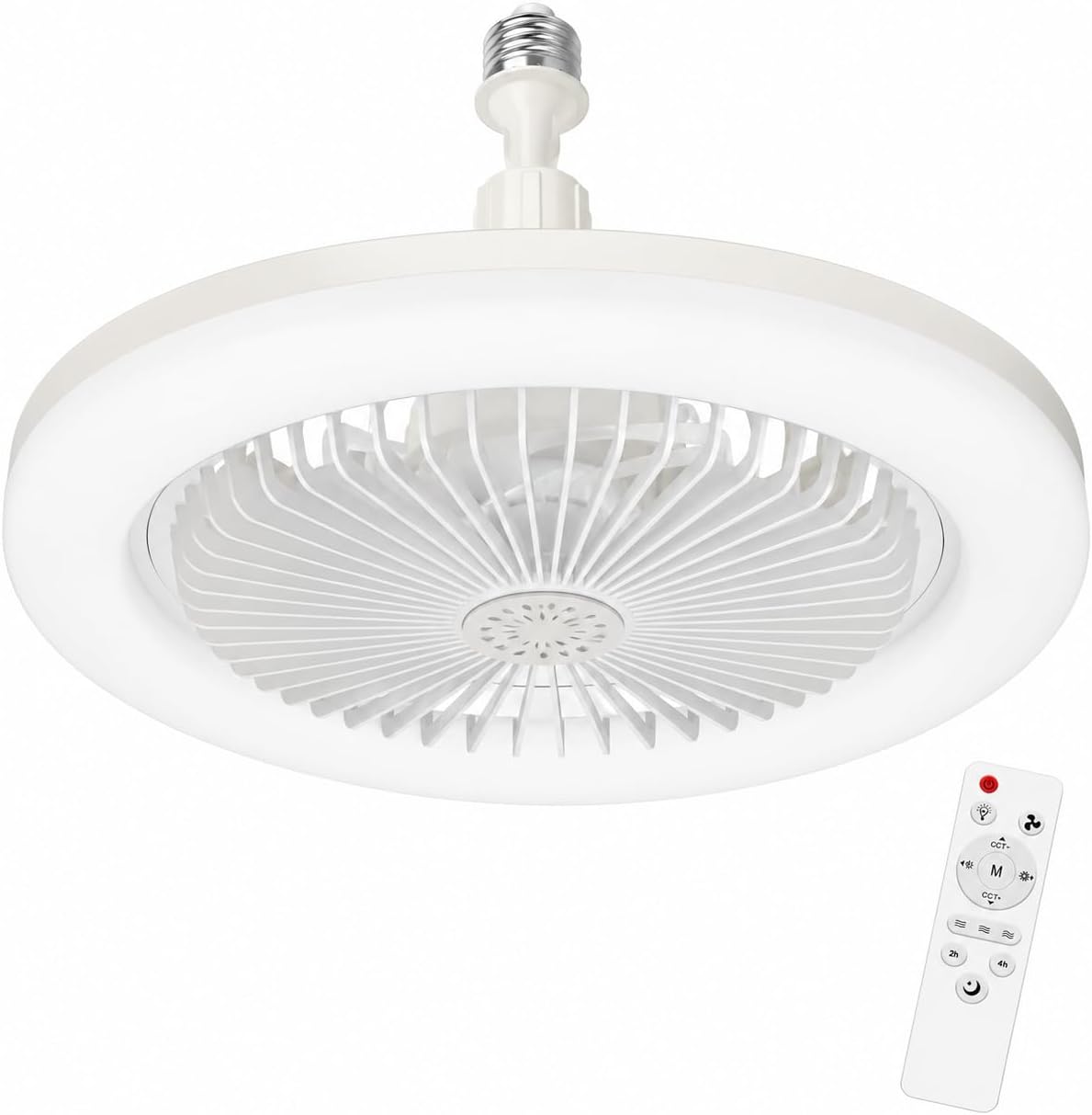 Light Socket Fans with Lights and Remote - LED Socket Fan Light, Quiet Ceiling Fan for Kitchen Bathroom Store Room Garage (White)