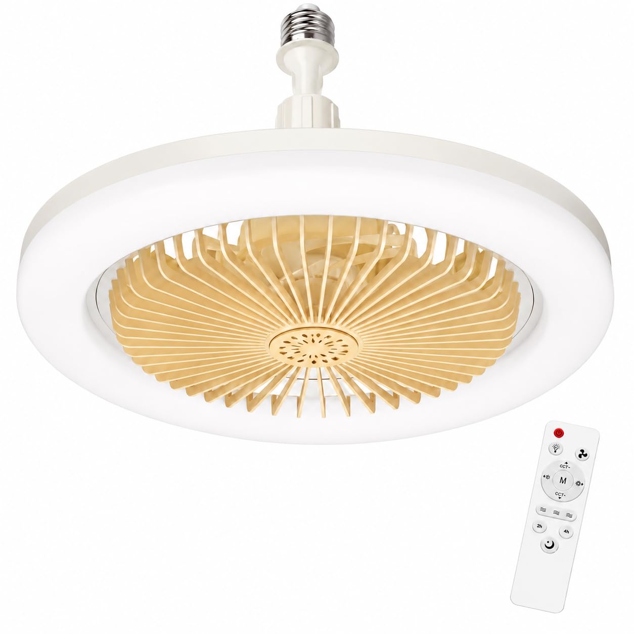 Light Socket Fans with Lights and Remote - LED Socket Fan Light, Quiet Ceiling Fan for Kitchen Bathroom Store Room Garage (White)