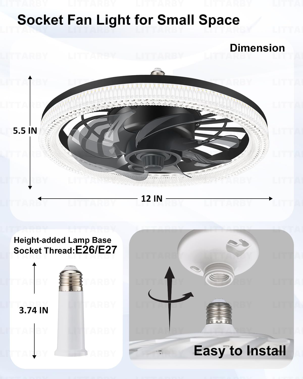 Dimmable Socket Fan Light