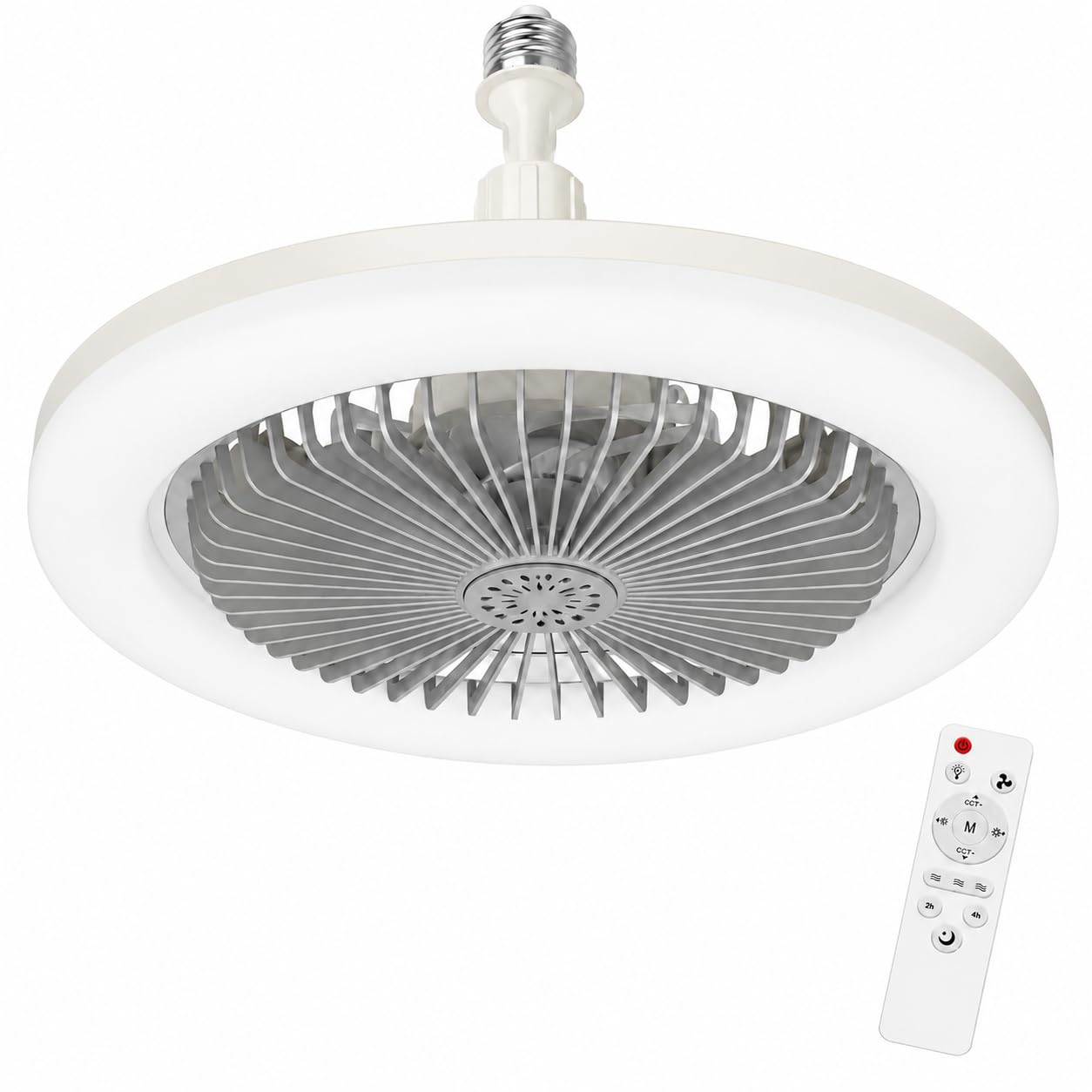 Light Socket Fans with Lights and Remote - LED Socket Fan Light, Quiet Ceiling Fan for Kitchen Bathroom Store Room Garage (White)