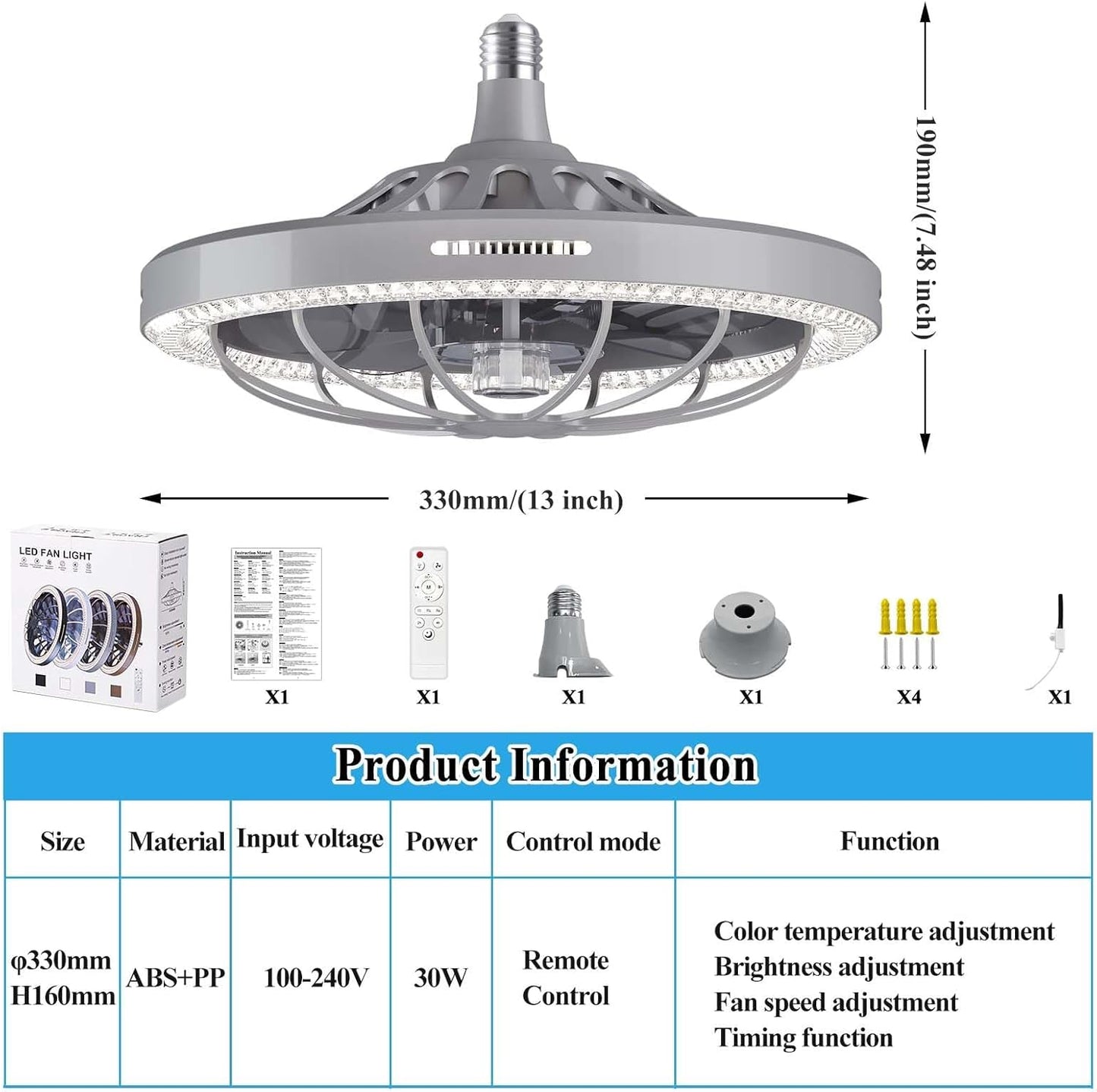 13" E26 Socket Fan Light