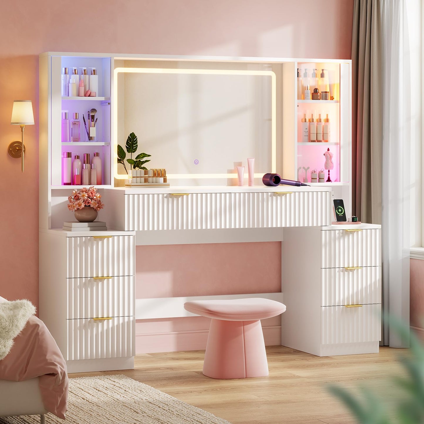 Fluted LED Vanity Desk