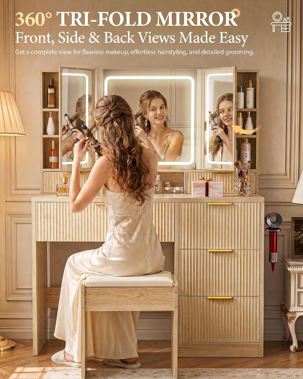 3-Way Mirror Vanity Desk