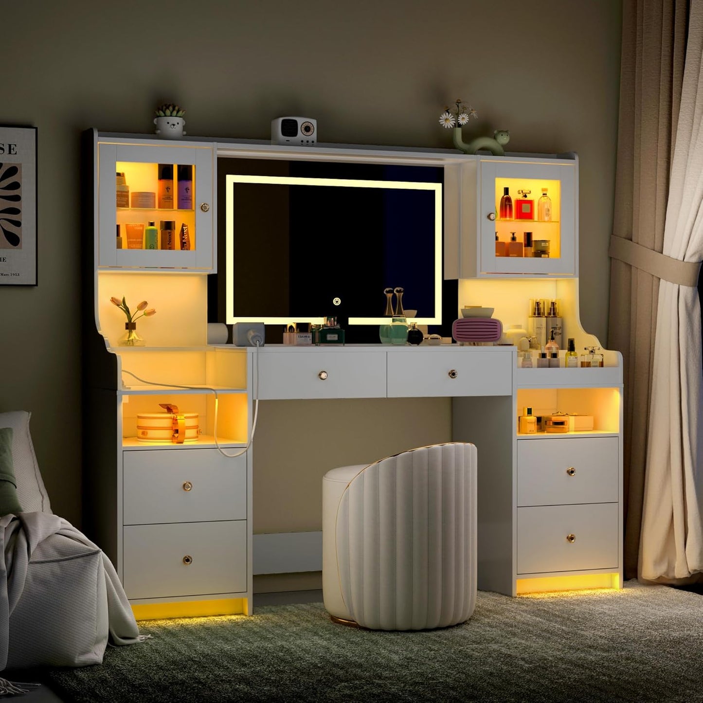 62" Large LED Vanity Desk