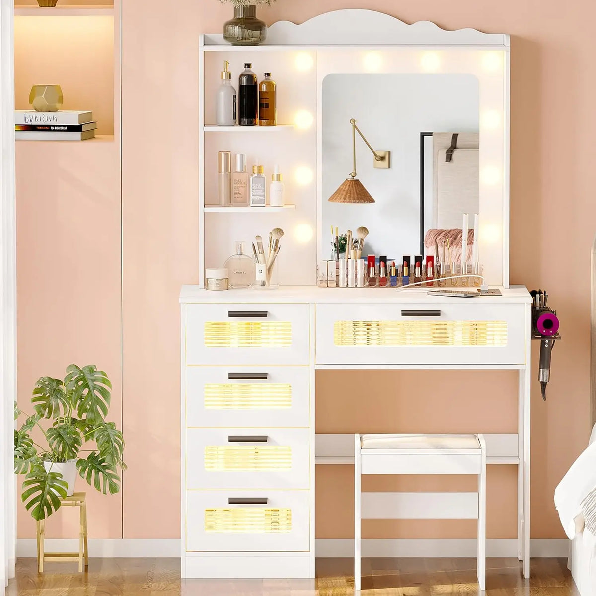 NORTHPEAK RGB LED Makeup Vanity Desk with Mirror