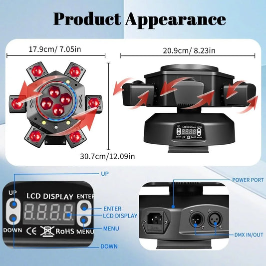 150W RGBW Moving Head Light – 6-Arm DJ Stage Light
